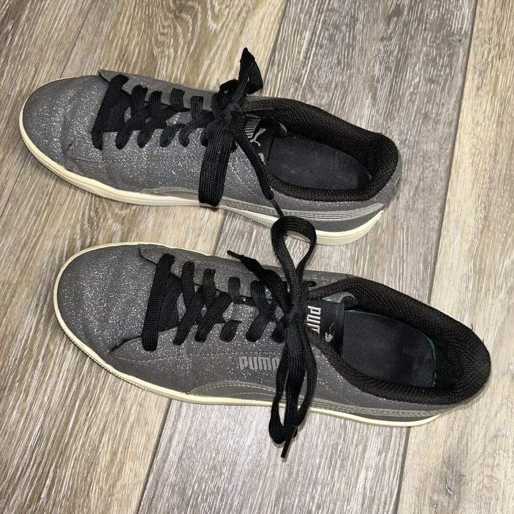 PUMA VIKKY V2 GLITZ Youth US Size 5 Gray Silver Black Sneaker Shoes 370624-01
